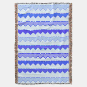 Shades of Blue Heart Rows Throw Blanket