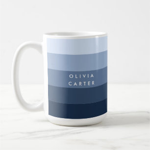 Shades of Blue Horizontal Stripe Name Coffee Mug