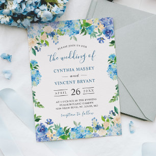 Shades of Blue Hydrangeas Pastel Floral Wedding Invitation