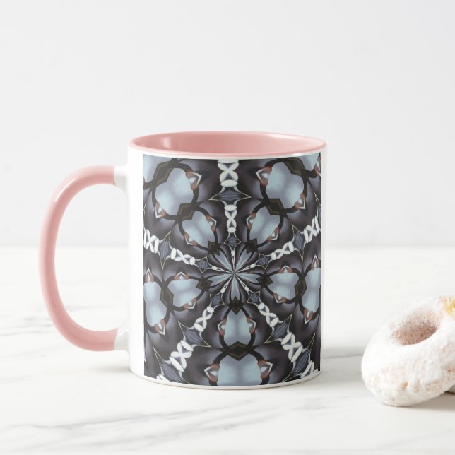 Shades of Blue Kaleidoscope Mug (With Donut)