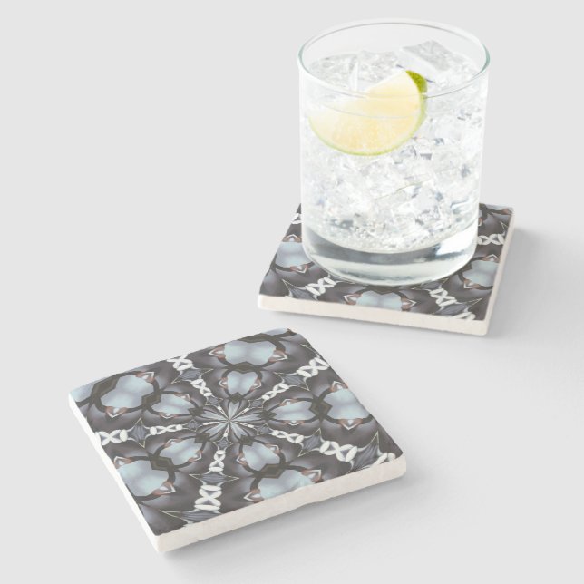 Shades of Blue Kaleidoscope Stone Coaster (Side)