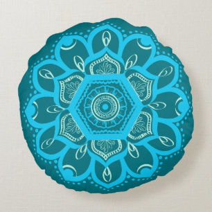 Shades of Blue Mandalas Round Throw Pillow