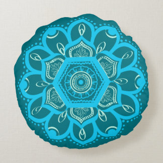 Shades of Blue Mandalas Round Throw Pillow