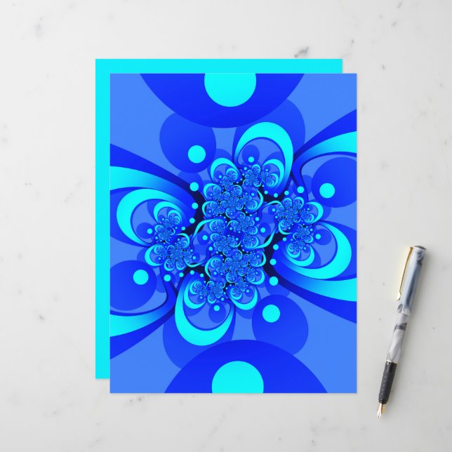Shades of Blue Modern Abstract Fractal Art (Front/Back In Situ)