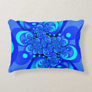 Shades of Blue Modern Abstract Fractal Art Accent Pillow