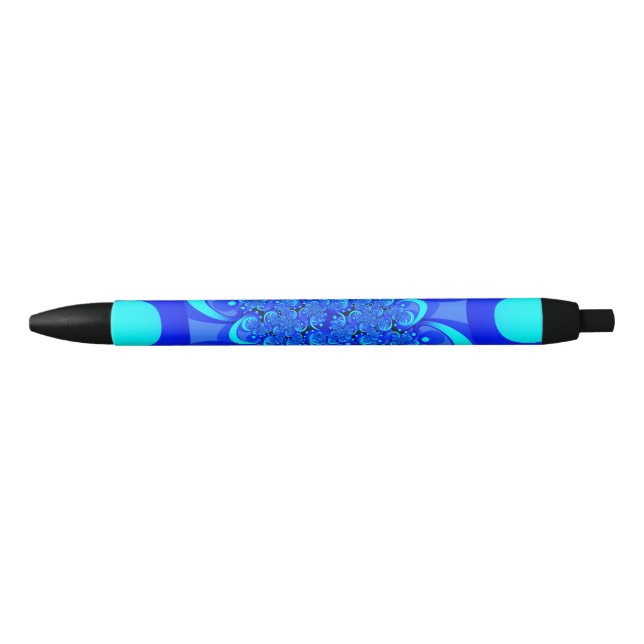 Shades of Blue Modern Abstract Fractal Art Blue Ink Pen (Front)