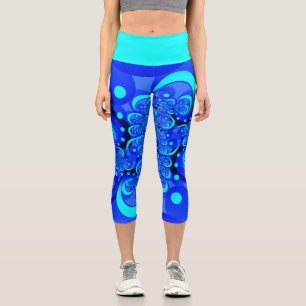 Shades of Blue Modern Abstract Fractal Art Capri Leggings