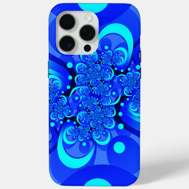 Shades of Blue Modern Abstract Fractal Art Case-Mate iPhone Case (Back)