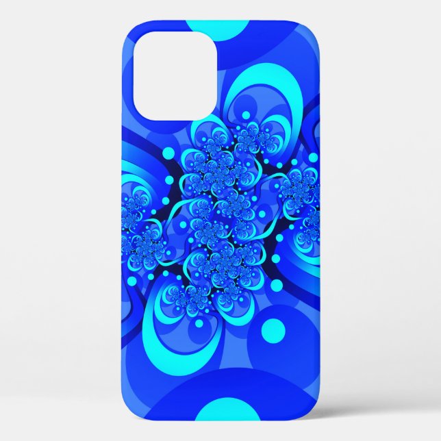 Shades of Blue Modern Abstract Fractal Art Case-Mate iPhone Case (Back)