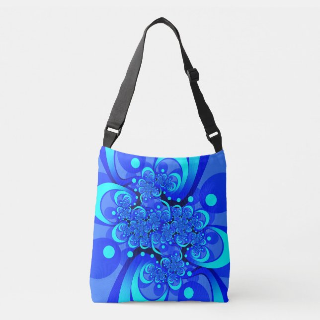 Shades of Blue Modern Abstract Fractal Art Crossbody Bag (Front)