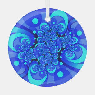 Shades of Blue Modern Abstract Fractal Art Glass Ornament