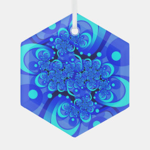 Shades of Blue Modern Abstract Fractal Art Glass Ornament