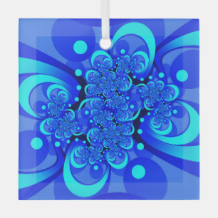Shades of Blue Modern Abstract Fractal Art Glass Ornament