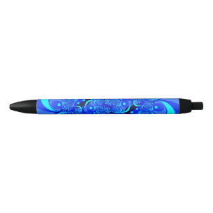Shades of Blue Modern Abstract Fractal Art Ink Pen