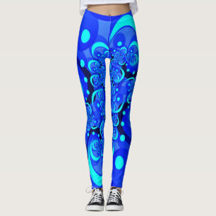 Shades of Blue Modern Abstract Fractal Art Leggings
