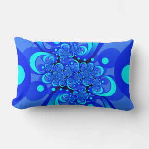 Shades of Blue Modern Abstract Fractal Art Lumbar Pillow