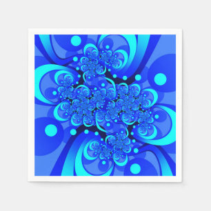 Shades of Blue Modern Abstract Fractal Art Napkin
