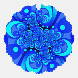 Shades of Blue Modern Abstract Fractal Art Ornament Card
