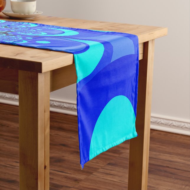 Shades of Blue Modern Abstract Fractal Art Short Table Runner (In Situ)