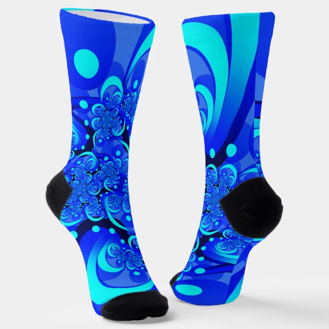 Shades of Blue Modern Abstract Fractal Art Socks (Angled)