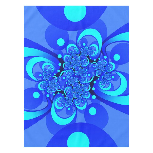 Shades of Blue Modern Abstract Fractal Art Tablecloth (Front)