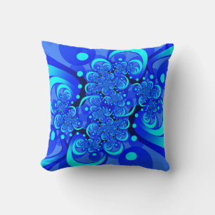 Shades of Blue Modern Abstract Fractal Art Throw Pillow