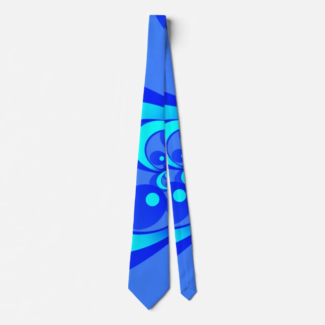 Shades of Blue Modern Abstract Fractal Art Tie (Front)