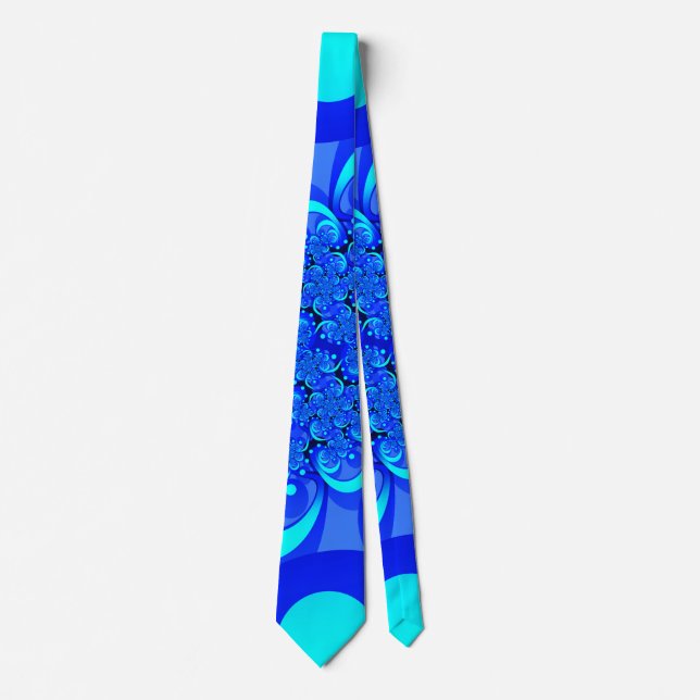 Shades of Blue Modern Abstract Fractal Art Tie (Front)
