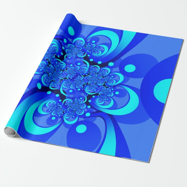 Shades of Blue Modern Abstract Fractal Art Wrapping Paper (Unrolled)