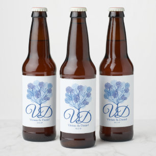 Shades of Blue of Elegant Tree Design Beer Bottle Label