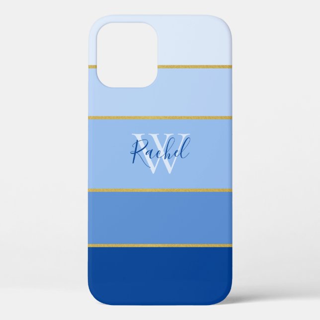 Shades of Blue Ombre Colour Block Monogrammed Case-Mate iPhone Case (Back)