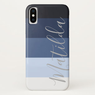 Shades of blue Ombre Stripe Personalised Name Case-Mate iPhone Case