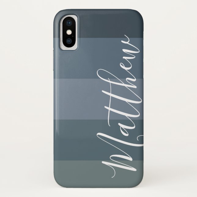 Shades of Blue Ombre Stripe Personalized Name Case-Mate iPhone Case (Back)