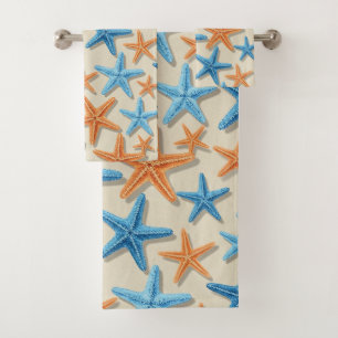 SHADES OF BLUE & ORANGE TROPICAL STARFISH BATH TOWEL SET