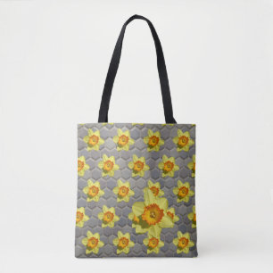 Shades of Blue Patern Daffodils Tote Bag