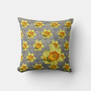 Shades of Blue Pattern Daffodils Throw Pillow