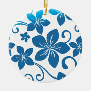 Shades of Blue Plumeria Blooms Ceramic Ornament