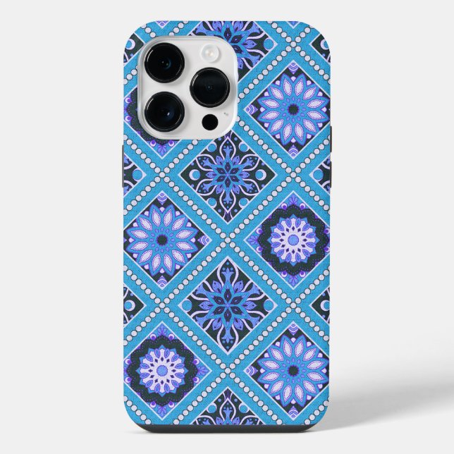 SHADES OF BLUE & PURPLE MANDALA PATTERNS iPhone CASE (Back)