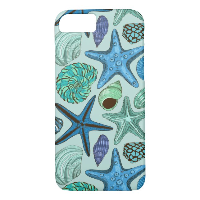 Shades Of Blue Seashells And Starfish Pattern Case-Mate iPhone Case (Back)