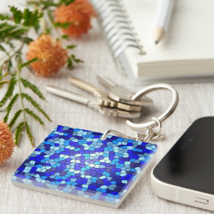 Shades Of Blue Stained Glass by Shirley Taylor Keychain