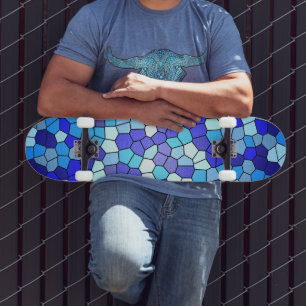 Shades Of Blue Stained Glass by Shirley Taylor Skateboard