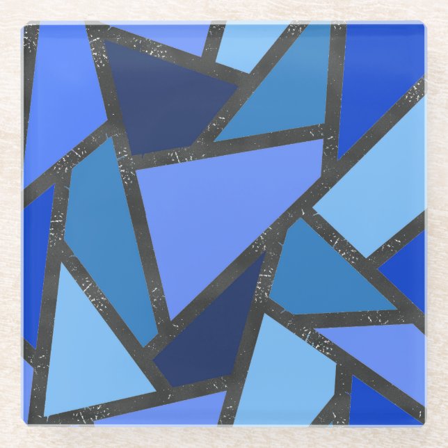 Shades of blue stained glass pattern coaster (Front)