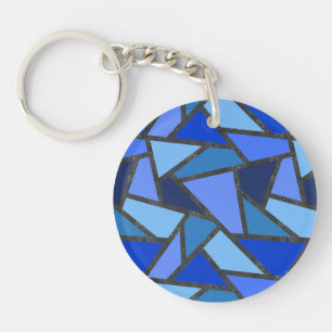 Shades of blue stained glass pattern keychain