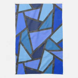 Shades of blue stained glass pattern kitchen towel