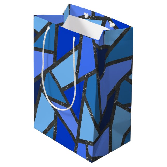 Shades of blue stained glass pattern medium gift bag (Back Angled)