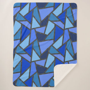 Shades of blue stained glass pattern sherpa blanket