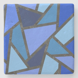 Shades of blue stained glass pattern stone coaster
