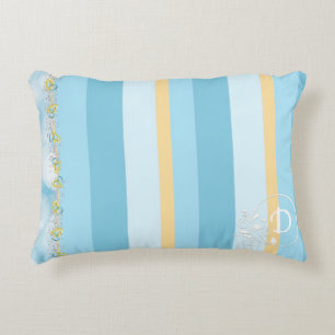 Shades of Blue Striped Monogram Pattern Accent Pillow