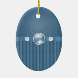 Shades of Blue Stripes and Beads Ceramic Egg Shape Ornament