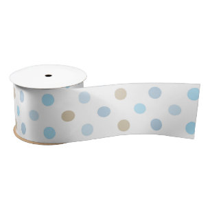SHADES OF BLUE & TAN POLKA DOTS SATIN RIBBON